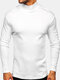 Mens Solid Color High Neck Plain Basics Long Sleeve T-Shirts - White