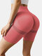 High Waist Hip Lift Plain Sport Yoga Short Leggings For Women - Rose