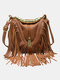 Vintage Tassel Decor Stylish Design Detachable Straps Crossbody Bag Handbag - Brown