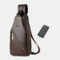 Men PU Leather USB Charging Waterproof Earphone Hole Business Crossbody Bag Chest Bag Sling Bag - Brown 2