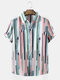 Mens Design Striped & Dot Print Short Sleeve Shirt - Pink