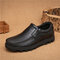 Men Genuine Cow Leather Non Slip Soft Slip On Casual Loafers - Black