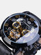 Fashion Men Automatic Watch Week Year Genuine Leather Strap Display Mechanical Watch - Black