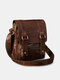 Menico Men Artificial Leather Vintage Cover Stitching Design Crossbody Bag Daily Business Retro Shoulder Bag - Coffee