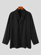 Plus Size Mens Solid Color Double Breasted Lapel Casual Long Sleeve Shirts - Black