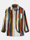 Mens Brief Style Color Stripe Corduroy Casual Long Sleeve Shirts - Blue