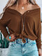 Solid Button Long Sleeve V-neck Cardigan for Women - Khaki
