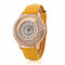 Unique Full Rhinestone Drift Beads Leather Strap Casual Women Quartz Luxury Watches for Women - Yellow