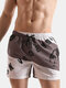 Men Colorblock Swim Trunks Multi Pockets Drawstring Swimwear - Gray