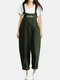 Flower Embroidery Sleeveless Loose Jumpsuit For Women - Army Green