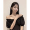 Shanshan's New Cute And Charming Day Sweet Bubble Sleeves Off-shoulder Short-sleeved Dress - Black