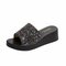 Season New Wedge With Sandals And Slippers Female Sponge Cake Thick Bottom High-heeled Word Drag Outdoor Sequins Beach Female Slippers - Black