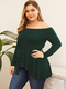 Asymmetrical Off Shoulder Long Sleeve Knotted Plus Size Blouse for Women - Green
