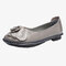 Women Comfy Soft Leather Flowers Square Toe Flats - Grey