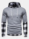 Mens Plaid Stitching 2 In 1 Preppy Overhead Drawstring Hoodies With Pocket - Gray