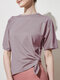 Contrast Color Patchwork Side Splited Short Sleeve Sports T-shirt For Women - Purple