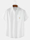 Mens Embroidered Cotton Breathable Casual Short Sleeve Shirts With Pocket - White