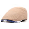 Mens Cotton Linen Solid Color Beret Cap Adjustable Vogue Casual Solid Forward Hat - Beige