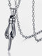 Trendy Simple Inlaid Rhinestone Hand-shaped Pendant O-shaped Chain Polished Titanium Steel Stainless Steel Necklace - Silver