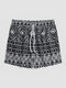 Men Bohemian Style Graceful Holiday Water Resistant Ethnic Soft Breathable Board Shorts - Black