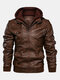 Mens Winter Fashion Long Sleeve Multi-zip PU Leather Hooded Jacket - Brown