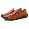 Menico Large Size Men Classic Hand Stitching Comfy Soft Slip On Casual Leather Shoes - Yellow Brown
