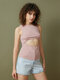 Solid Cut Out Sleeveless Crew Neck Tank Top For Women - Pink