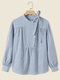 Stripe Print Tie Stand Collar Long Sleeve Casual Blouse - Blue