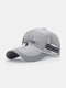 Unisex Nylon Mesh Patchwork Letter Print With Windproof Rope Reflective Strip Breathable Baseball Cap - Gray