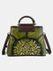 Genuine Leather Retro Stitching Embossed Hand-polished Color Large-Capacity Handbag - Green