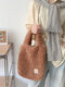 Women Cute Plush Lamb Wool Handbag Tote - Brown