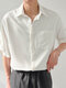 Mens Solid Roll-Up Lapel Collar Shirt - White