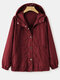 Solid Button Casual Zip Front  Women Windbreaker Jacket - Wine Red