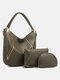 Womens Brown Large Capacity Rivet PU Leather Purses Satchel Handbags Shoulder Tote Bag Crossbody 3 PCS Purse Set - Dark Gray