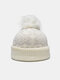 Women Acrylic Faux Cashmere Knitted Snowflake Letters Pattern Fur Ball Decorated Beanie Hat - White