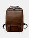 Men Vintage Business Waterproof PU Leather Large Capacity 15.6 Inch Laptop Bag Backpack - Brown