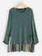 Striped Patchwork Knit Plus Size Blouse - Green