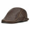 Mens Solid Genuine Leather Cowhide Flat Caps Beret Hat Casual Windproof Warm Forward Caps Adjustable - Brown