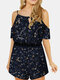 Floral Print Sleeveless Knotted Short Casual Jumpsuit for Women - Navy