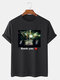 Mens Music Show Letter Graphic Cotton Short Sleeve T-Shirts - Black