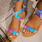 Large Size Women Casual Colorful Open Toe Cross Buckle Strap Flat Sandals - Blue