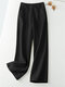 Women Solid Seam Detail Casual Straight Pants With Pocket - Black