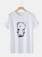 Mens Cartoon Bear Graphic 100% Cotton Cute Short Sleeve T-Shirts - White