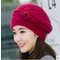 Warm Knitted Beret Skullies Crochet Bonnet Fur Hat - Red wine