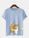 Mens Cute Cat Graphic Crew Neck Cotton Short Sleeve T-Shirts - Blue