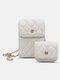 Women 2 PCS PU Leather Chains Gradient Crossbody Bag Mini Wallet Square Bag - White