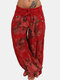 Tie Waist Floral Print Wide Leg Loose Pants For Women - Red