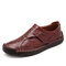Menico Men's Vintage Hand Stitching Hook-Loop Soft Leather Loafers - Red Brown
