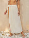 Women Knotted Thin Solid Color Skirt Sun Protection Cover Up - Apricot