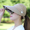 Women Summer Outdoor Gardening Anti-UV Foldable Beach Sunscreen Sun Hat Flower Print Cap - Khaki